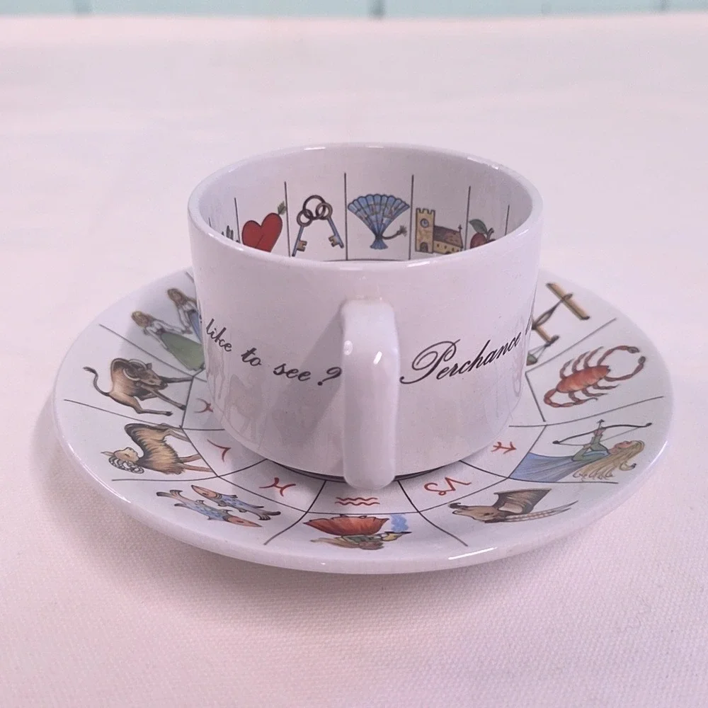 Jon Anton Ironstone Tea Cup Saucer Set White Zodiac Astrology Made in England